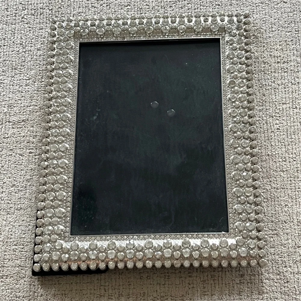 Arte De Casa Silver Rhinestone Beaded Picture Frame Glam Tabletop Decor